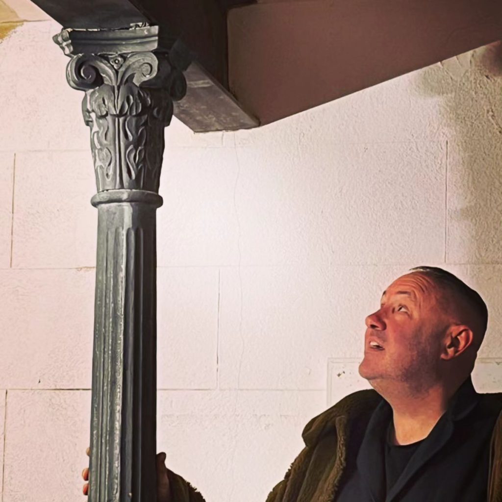 Keoth Brymer Jones admiring the metalwork at Capel Salem