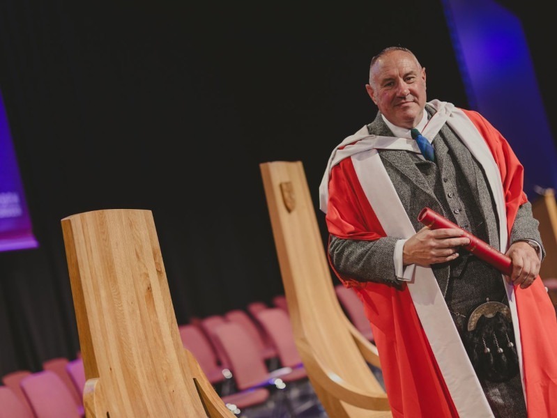 Keith Brymer receiving his honorary doctorate from Robert Gordon University